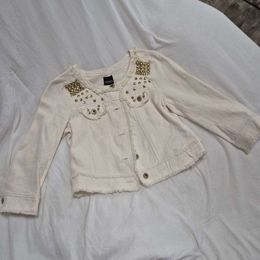 XOXO Cream Jacket with Gold Studs